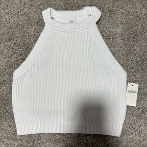 NWT Aerie White High Neck Crop Tank Top With Built In Bra Size XS